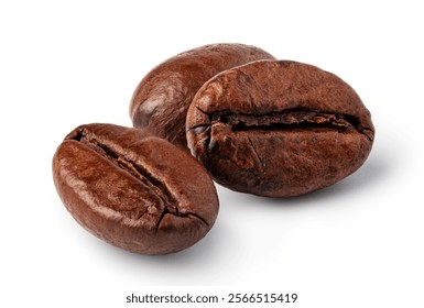 roasted coffee beans isolated on white background.