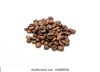 Roasted Coffee Beans Isolated In White Background Cutout