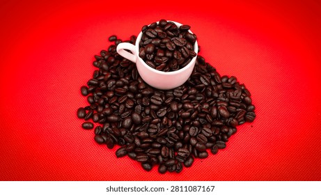 Roasted Coffee Beans on a Vibrant Red Background
