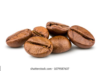 Roasted Coffee Beans On White Background,fresh And Bright Wallpaper Concept,close-up With Clipping Path.

