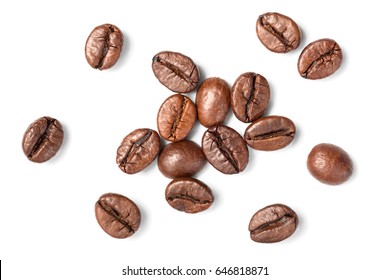 roasted coffee beans on white, top view - Shutterstock ID 646818871