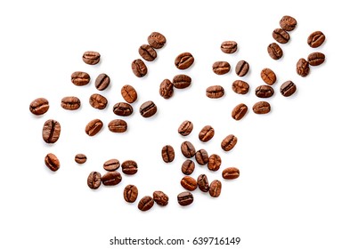 Roasted coffee beans pile from top on white background - Shutterstock ID 639716149
