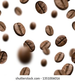 Roasted coffee beans seamless pattern or falling with white background.Repeat object design for gift wrap or wallpaper concept.