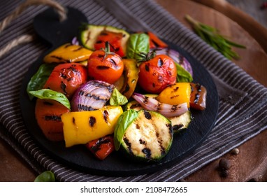 Roasted cooked assorted vegetables with herbs and spices