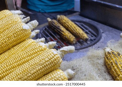 Roasted corn in Istanbul Eminonu Square. The price of roasted corn is also visible in the photo. - Powered by Shutterstock