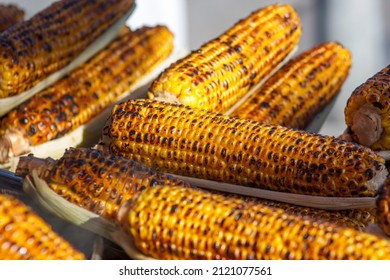 Roasted Corns On Street Vendor's Stall Grilled Corns  Is Popular Snack In Istanbul City February 5, 2022