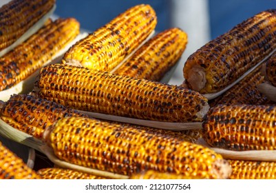 Roasted Corns On Street Vendor's Stall Grilled Corns  Is Popular Snack In Istanbul City February 5, 2022