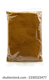 Roasted Curry Powder Packet on White Background