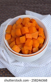 Roasted Diced Butternut Squash In A Bowl As Side Dish