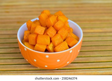 Roasted Diced Butternut Squash In A Bowl As Side Dish