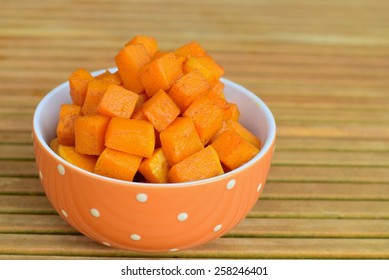 Roasted Diced Butternut Squash In A Bowl As Side Dish