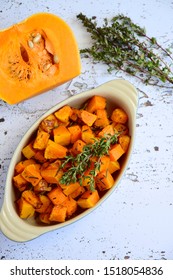 Roasted Diced Butternut Squash With Thyme. Flat Lay