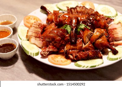 Roasted Duck And Barbecue Pork Recipe In Ipoh, Malaysia. One Of The Most Cultural And Popular Chinese Food In Asia.