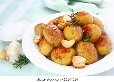 Roasted Garlic Potatoes With Seasalt And Rosemary.