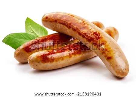 Roasted german sausages, isolated on white background