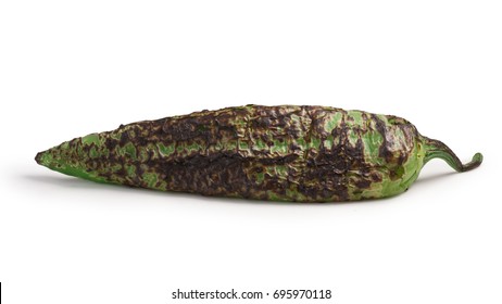 Roasted Hatch Green Chile Pepper (Numex Big Jim), Whole Pod, Unpeeled. Clipping Paths, Shadow Separated