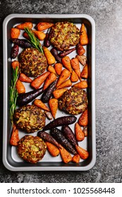 Roasted Lamb Patties And Baby Carrots 