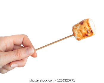 Roasted Marshmallows On A Skewer On White Background