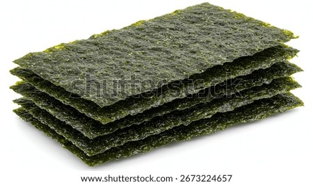 Roasted Nori Seaweed Sheets Stack on White Background