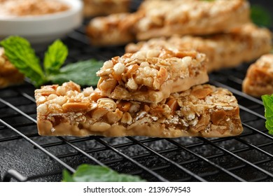 Roasted Peanuts butter Cereal Bars with nuts, oat and honey. Healthy Protein snack - Powered by Shutterstock