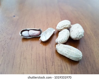 Roasted peanuts on table.
