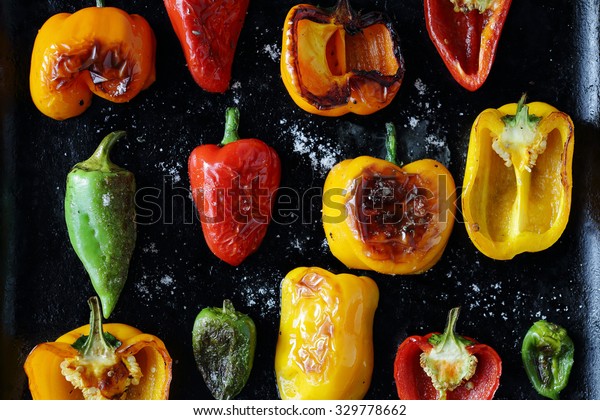 roasted pepper with
sea salt, food top view