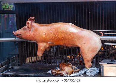 Roasted pig on the traditional barbecue