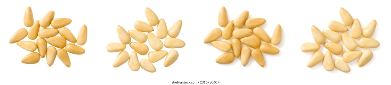 Roasted pine nuts isolated on the white background, top view.
