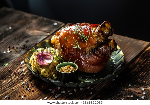 Roasted Pork Knuckle Eisbein Sauerkraut Mustard Stock Photo (Edit Now ...