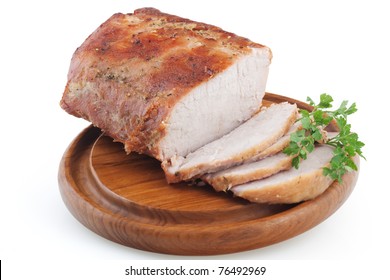 Roasted Pork Loin Isolated On White Background