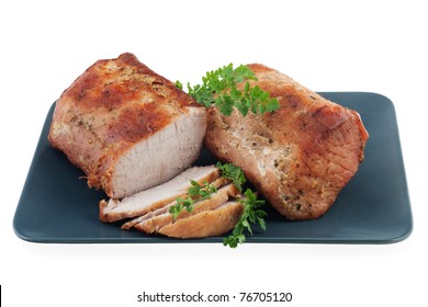 Roasted Pork Loin Isolated On White Background