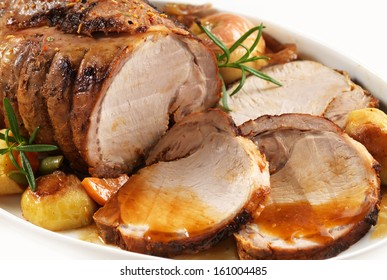 Roasted Pork On White Plate