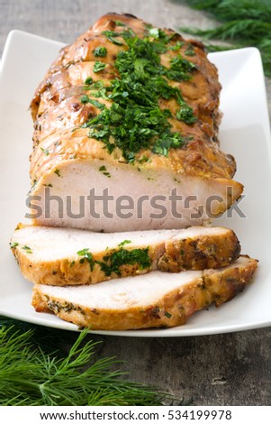 Similar – Roasted pork on wooden table