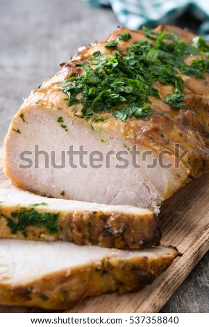 Similar – Roasted pork on wooden table