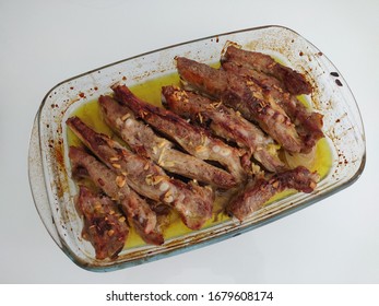 Roasted pork ribs baked in the oven.