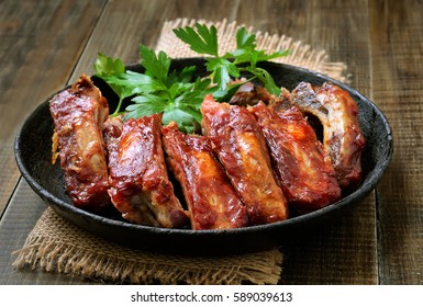 Roasted Pork Ribs In Frying Pan