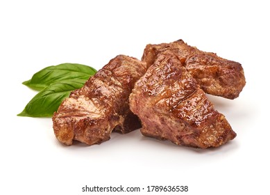 Roasted pork ribs, grilled meat, isolated on white background.
