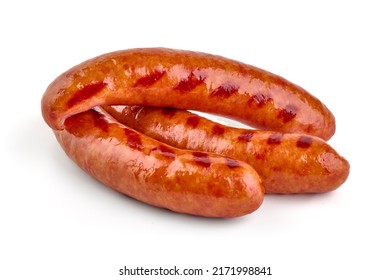 Roasted Pork Sausages Bbq, Isolated On White Background