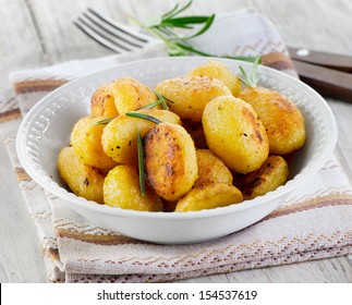 Roasted Potatoes With Rosemary. Selective Focus