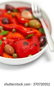 Roasted Red Pepper Salad. Selective focus.