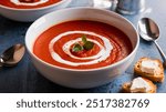 Roasted Red Pepper Soup: Smooth and rich roasted red pepper soup blended with garlic and herbs, delivering a smoky, comforting flavor that