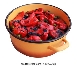 Roasted Red Peppers Isolated On A White Background