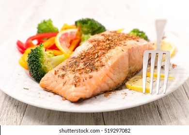 Roasted Salmon Fish Fillet With Vegetable