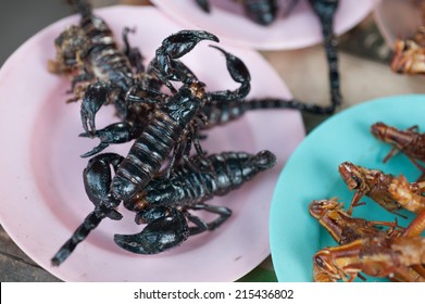 Roasted Scorpions And Water Bugs As Snack Food In Thailand