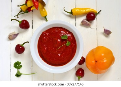 Roasted Sweet Pepper Sauce, Dip, Top View