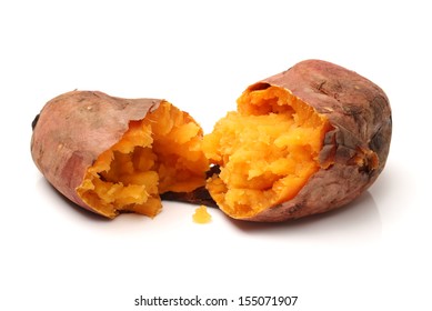 Roasted Sweet Potatoes On A White Background 