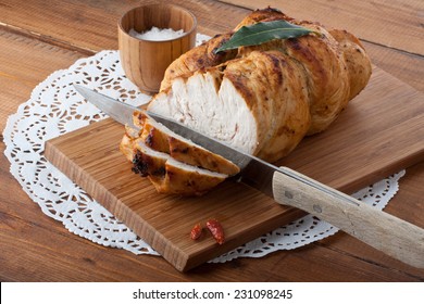 Roasted Turkey Breast On Wooden Plank