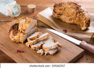 Roasted Turkey Breast On Wooden Plank