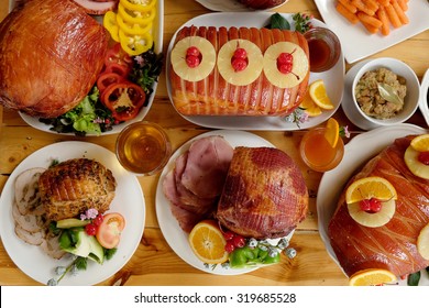 Roasted turkey and Ham for Festive dinner, Christmas dinner, Holiday table, Thanksgiving day celebration
 - Powered by Shutterstock