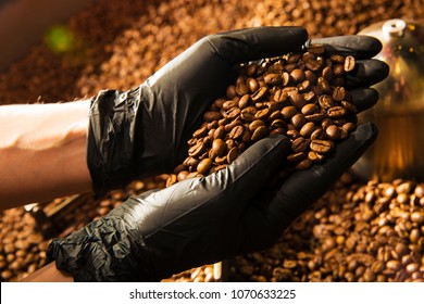 Roasting Plant. Fresh Roasted Coffee. Stainless drum. Industrial electric cooling tray.  - Shutterstock ID 1070633225